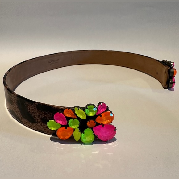 Roberto Cavalli Animal Print Leather and Multicolor Jewel Open Cuff Belt. - Picture 8 of 10